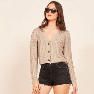 Reformation Annabell Cardigan Linen Tan Knit